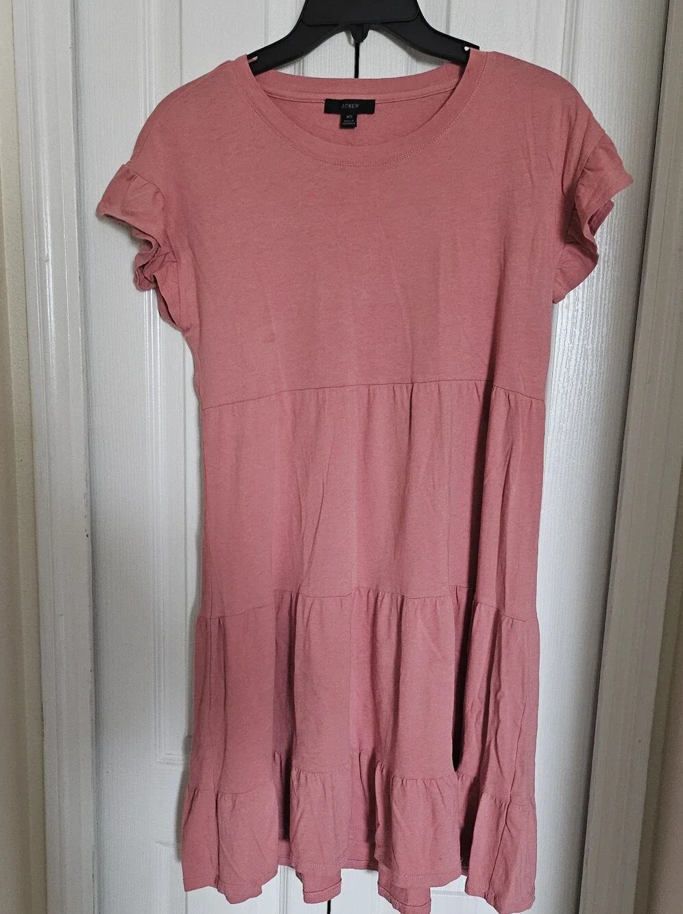 J.Crew XS Pink Tiered Ruffle Sleeve Mini Dress 100% Cotton Casual Re-Imagined.